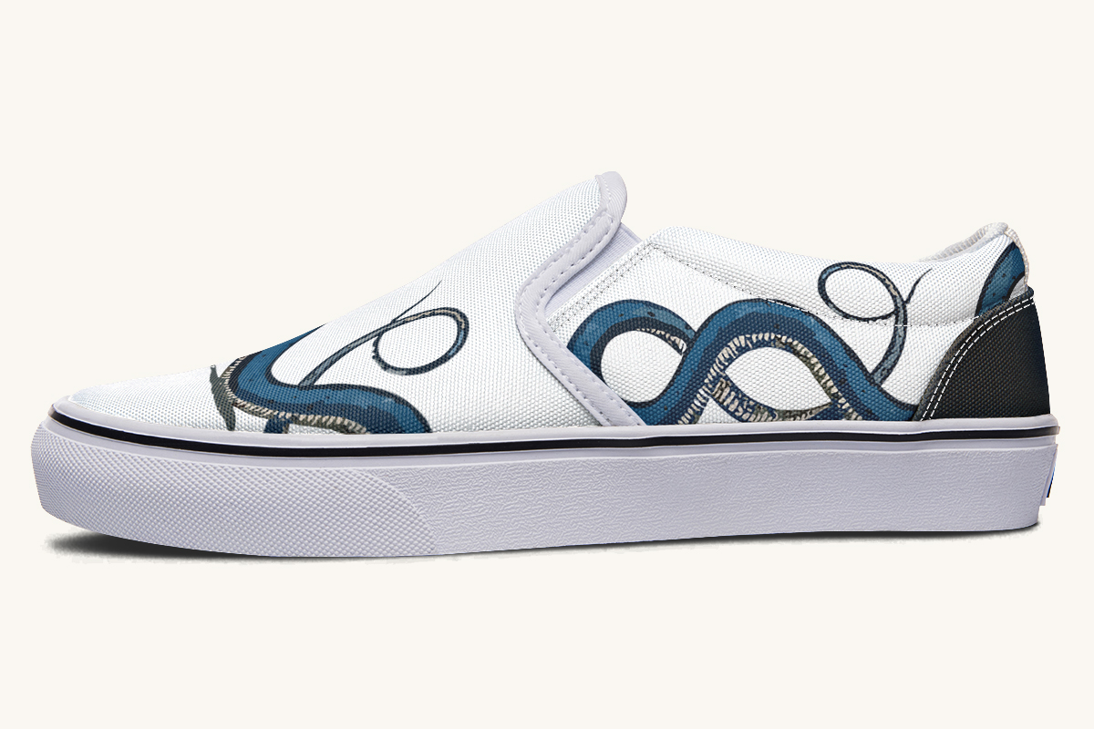 Blue Snake White Slip On Shoes - Jaded Lament