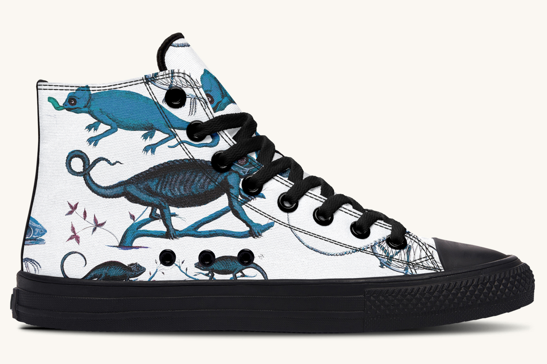 Reptilianin Bloom White Blue Hightops - Jaded Lament