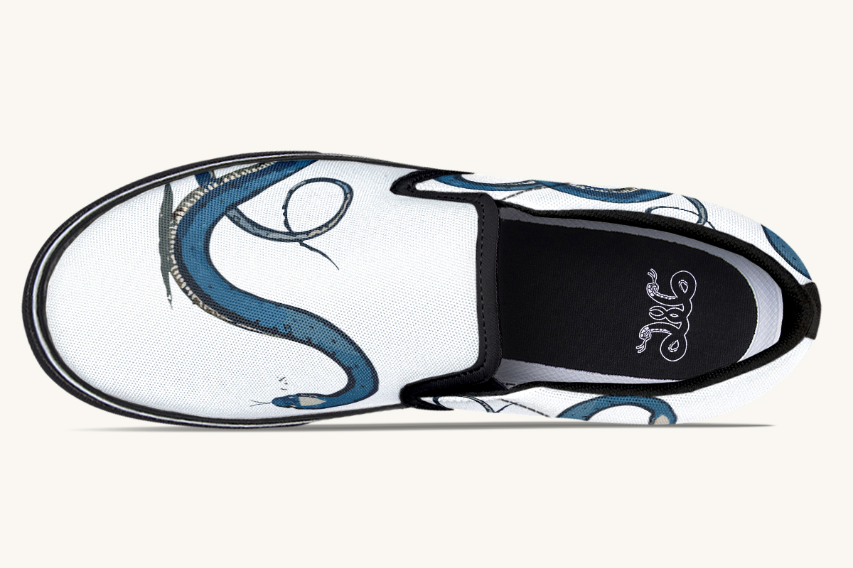 Blue Snake White Slip On Shoes - Jaded Lament