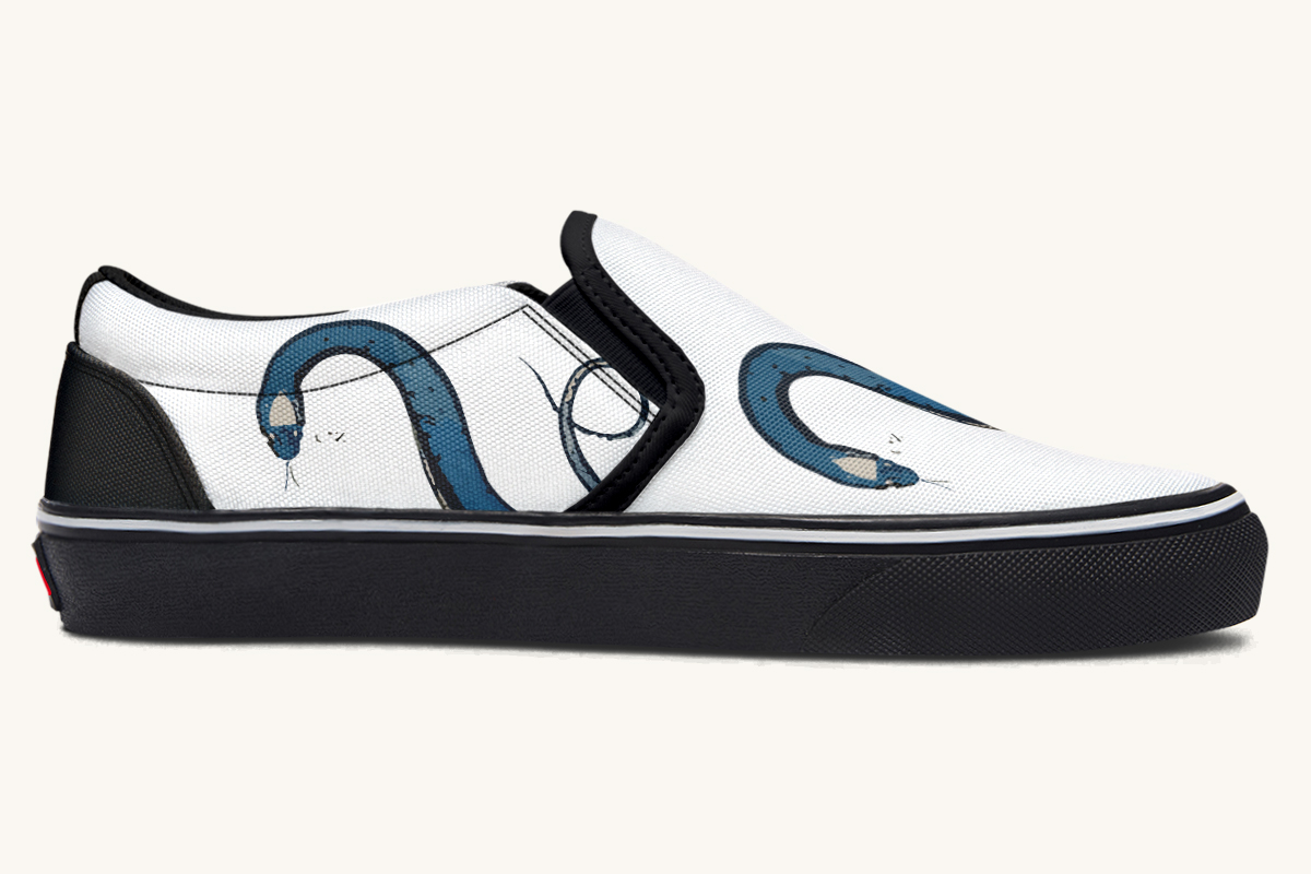 Blue Snake White Slip On Shoes - Jaded Lament
