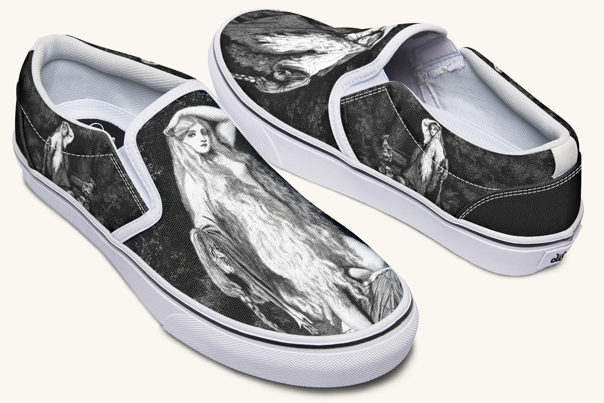 She Watched The Bones Sink Black Slip On Shoes - Jaded Lament