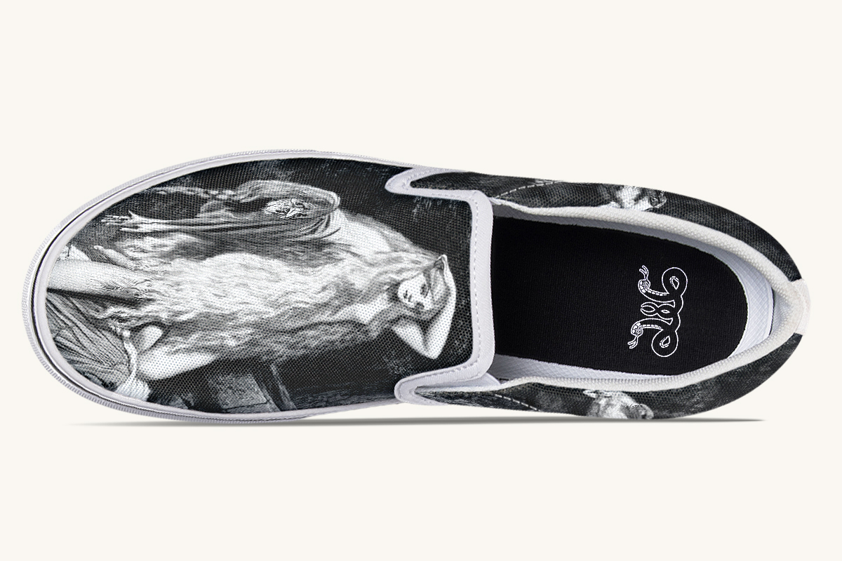 She Watched The Bones Sink Black Slip On Shoes - Jaded Lament