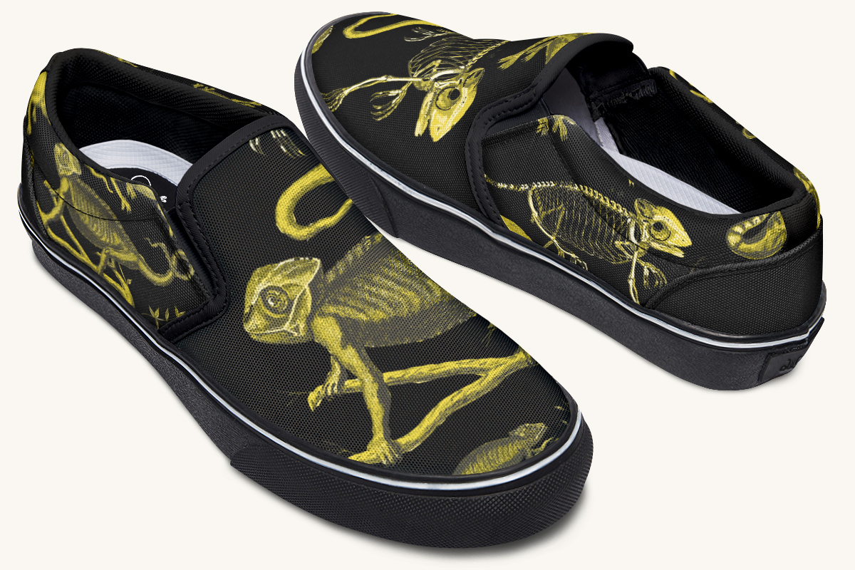 Reptilian In Bloom Yellow Black Slip On Shoes - Jaded Lament
