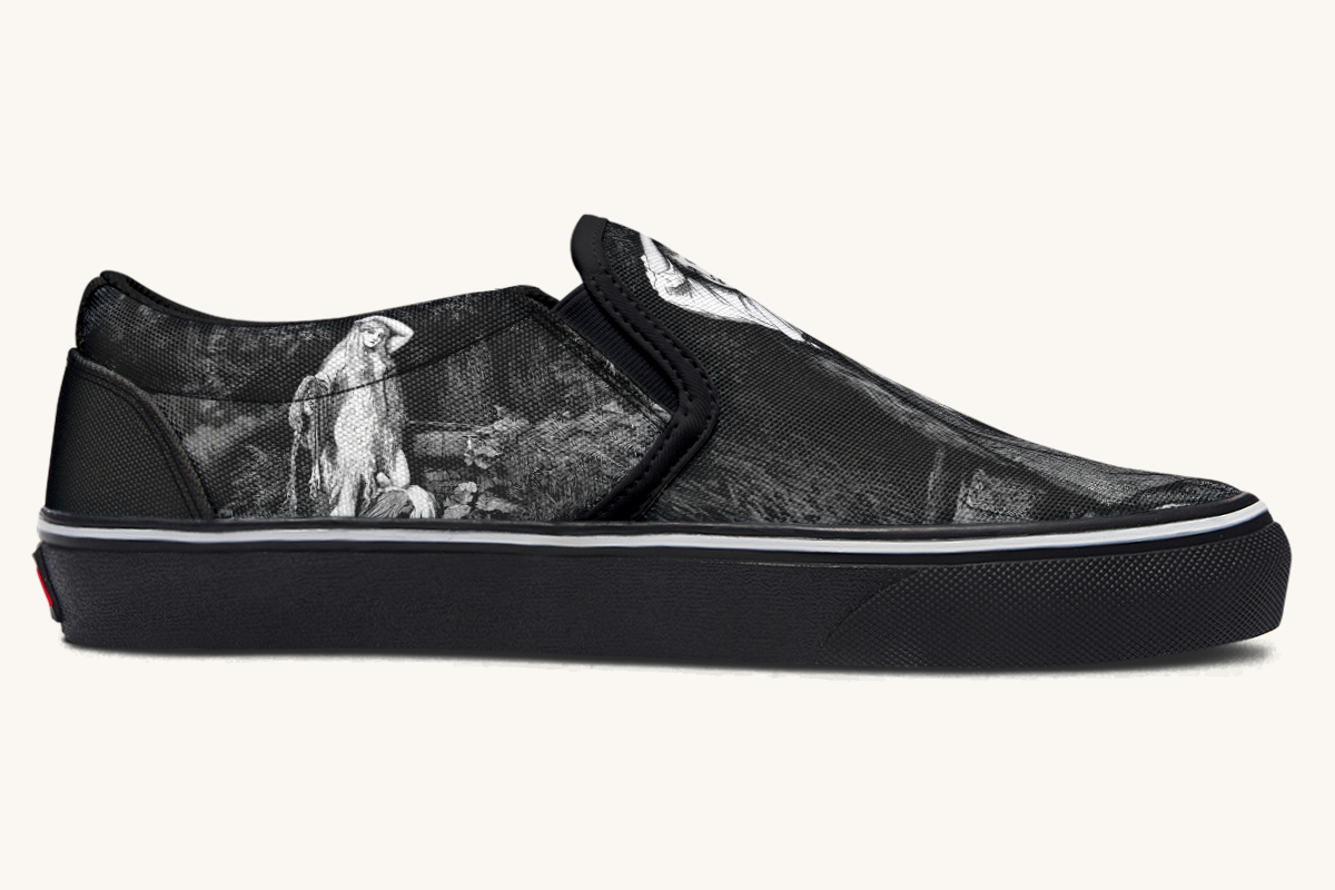 She Watched The Bones Sink Black Slip On Shoes - Jaded Lament