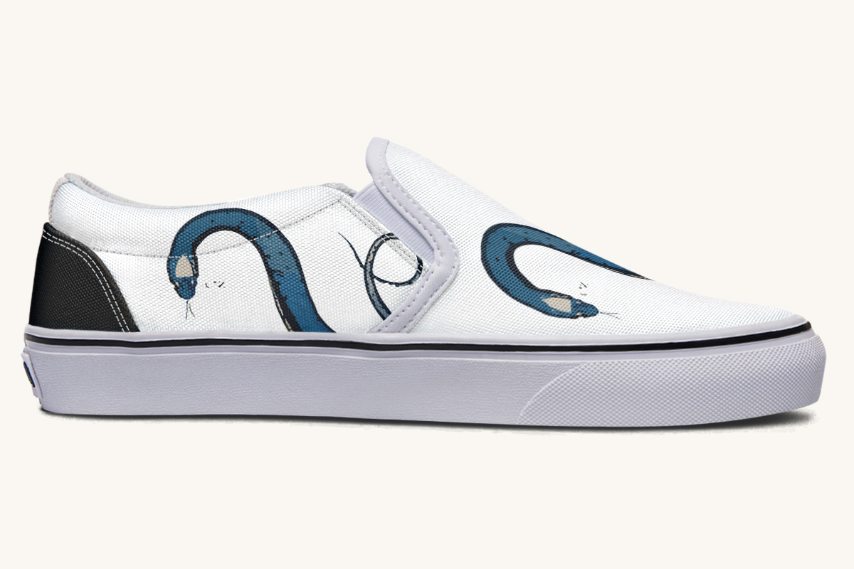 Blue Snake White Slip On Shoes - Jaded Lament