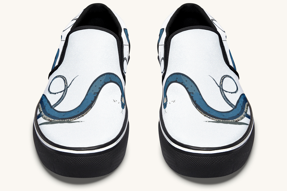 The Blue Coil Snow Snake White Slip On Shoes