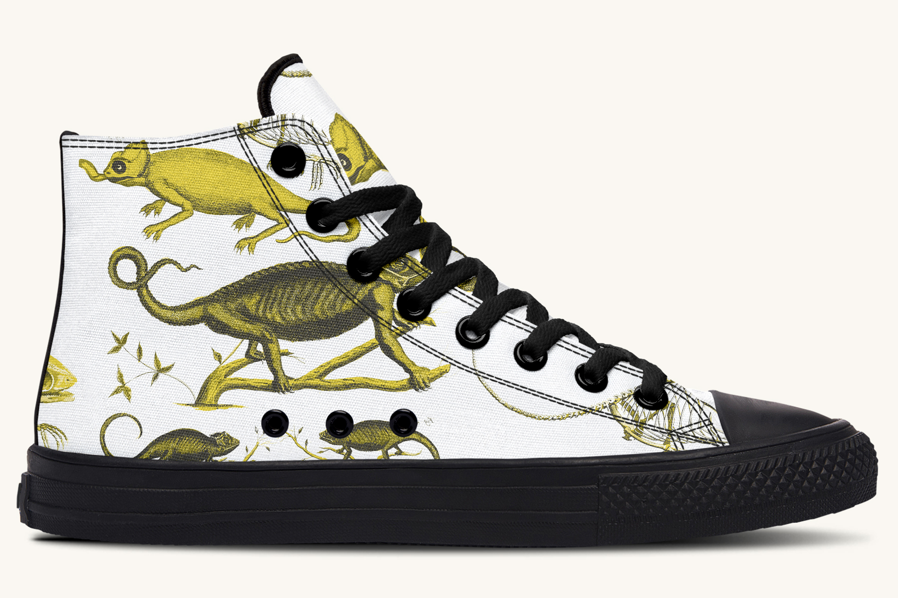 Reptilian in Bloom White Yellow Hightops - Jaded Lament