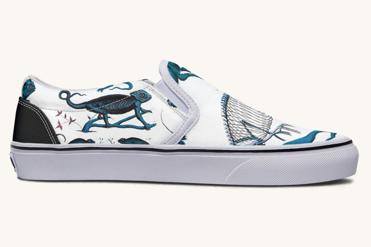 Reptilian In Bloom Blue White Slip On Shoes - Jaded Lament