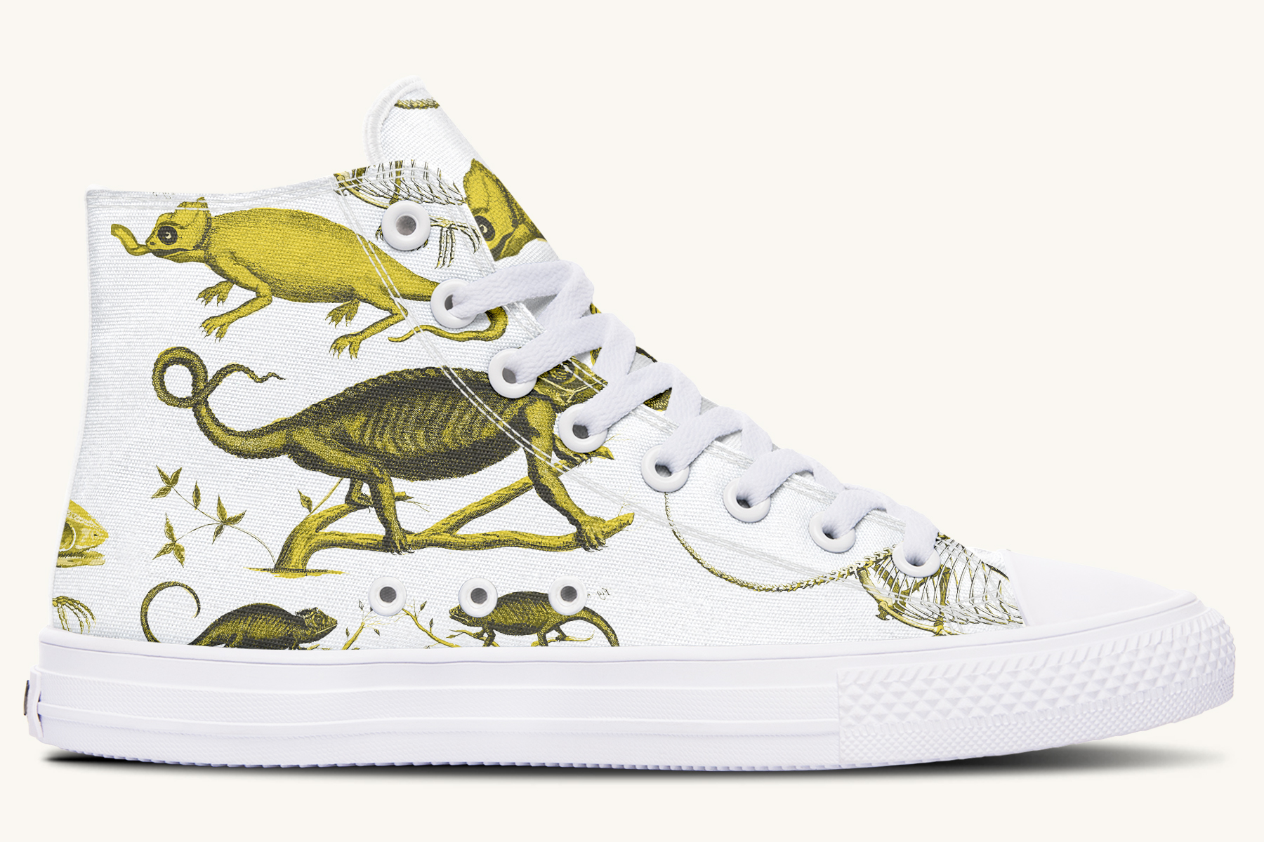 Reptilian in Bloom White Yellow Hightops - Jaded Lament