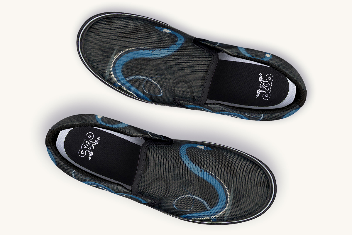 Blue Snake Black Slip On Shoes - Jaded Lament