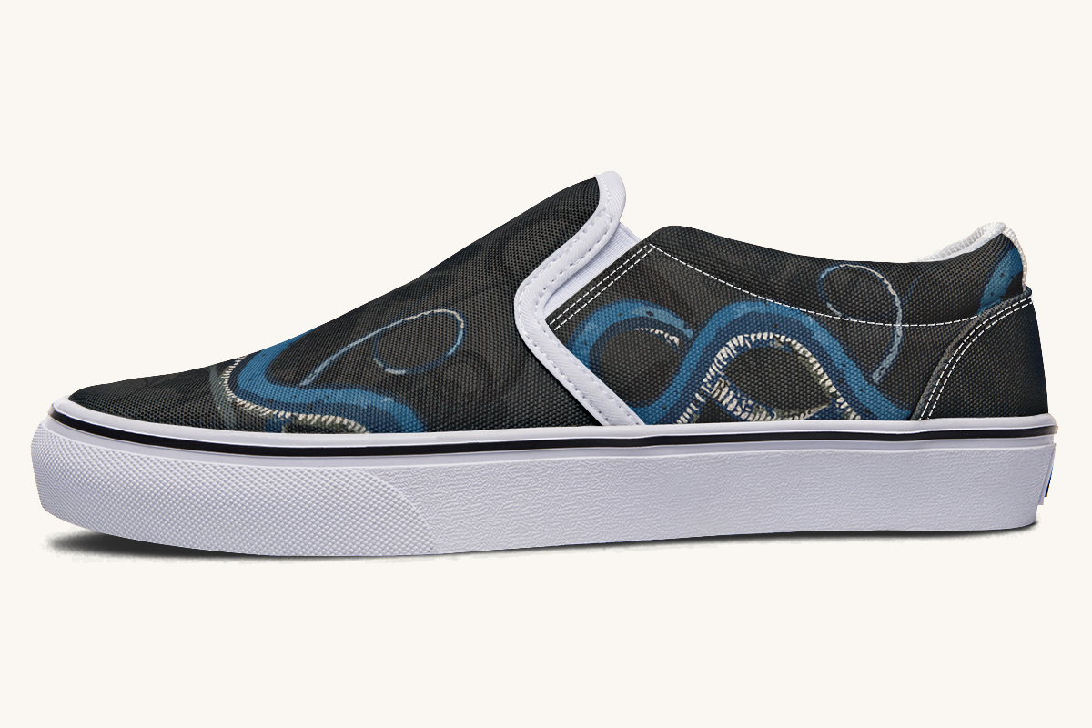 Blue Snake Black Slip On Shoes - Jaded Lament