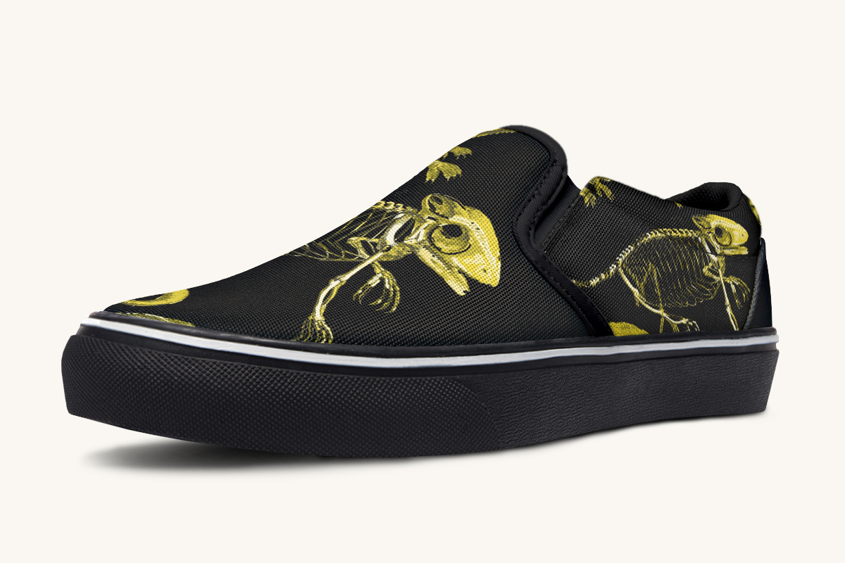 Reptilian In Bloom Yellow Black Slip On Shoes - Jaded Lament
