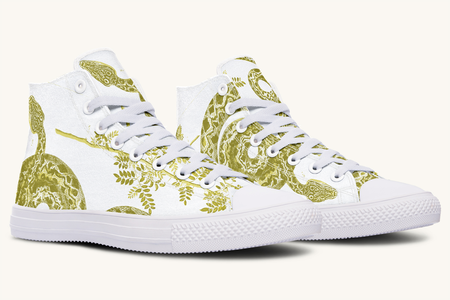 Serpentin Bloom White Yellow Green Hightops - Jaded Lament