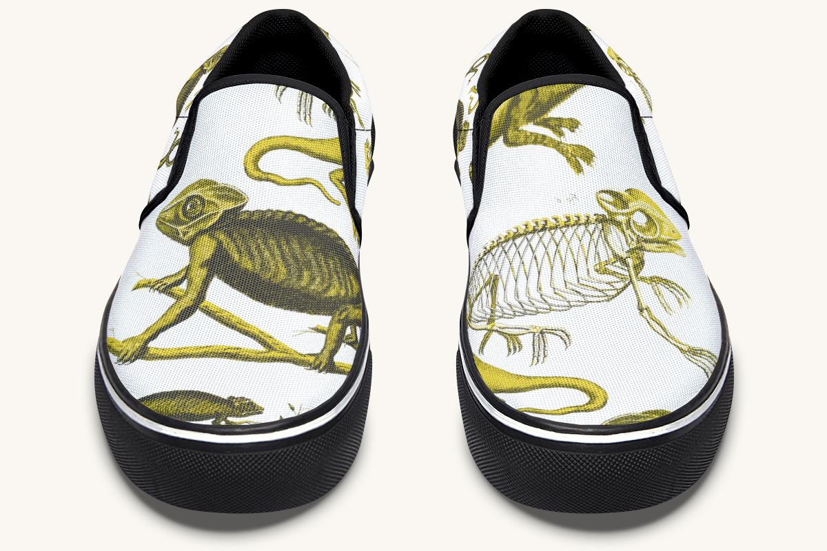 Reptilian In Bloom Yellow White Slip On Shoes - Jaded Lament
