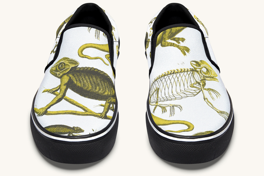 Reptilian In Bloom Yellow White Slip On Shoes - Jaded Lament