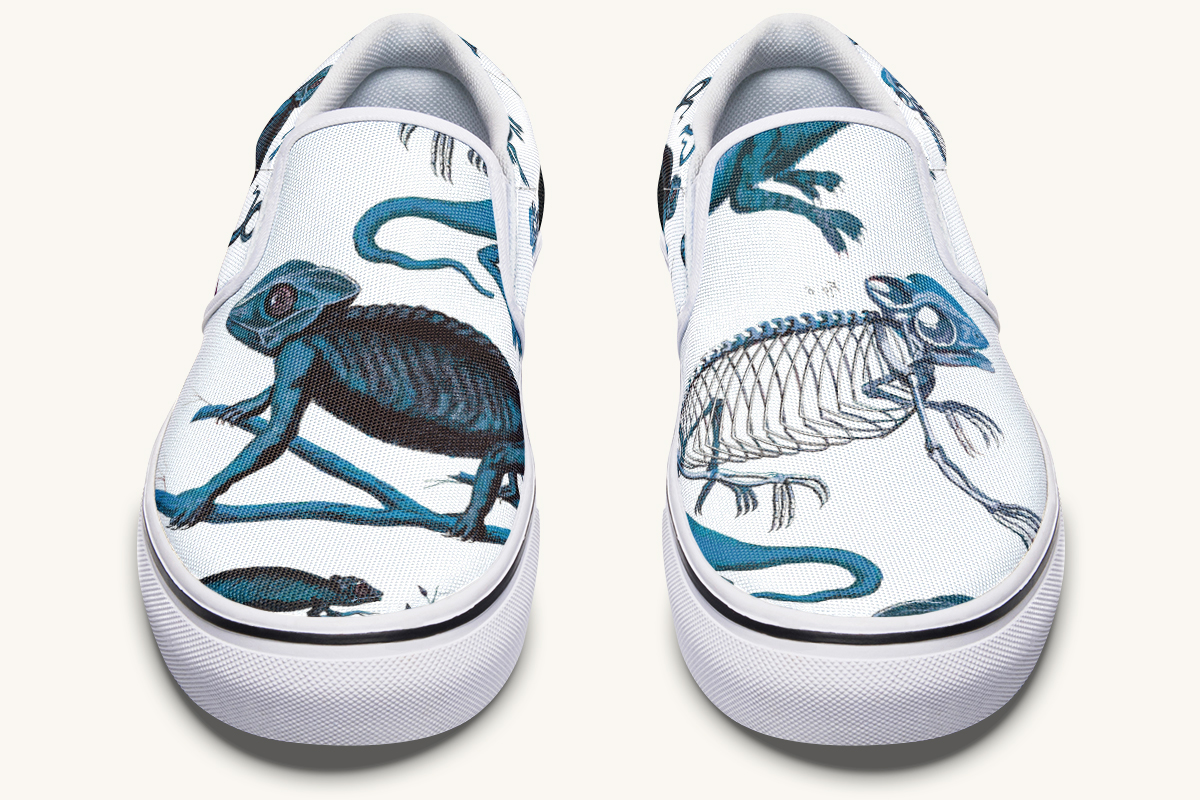 Reptilian In Bloom Blue White Slip On Shoes - Jaded Lament