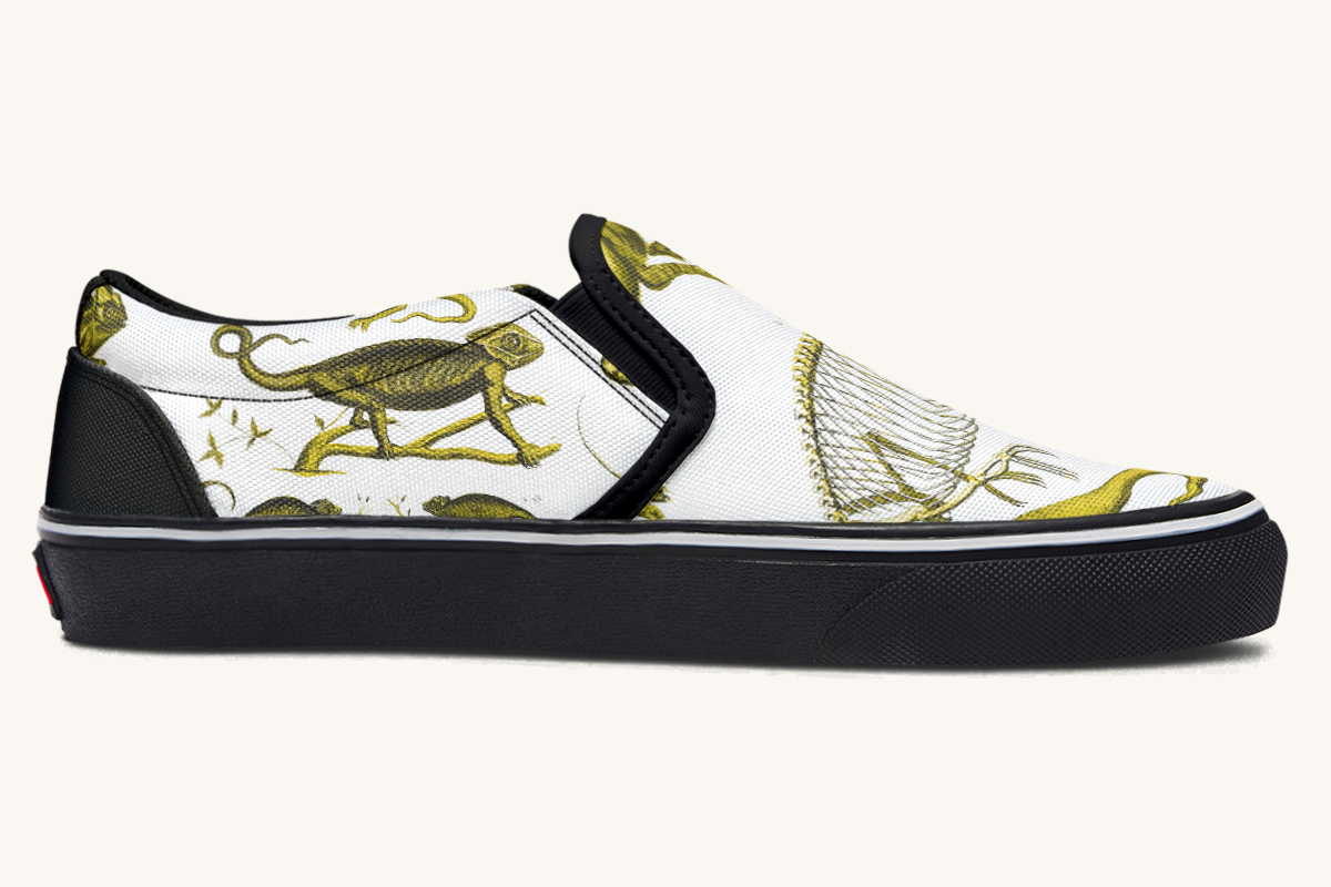 Reptilian In Bloom Yellow White Slip On Shoes - Jaded Lament