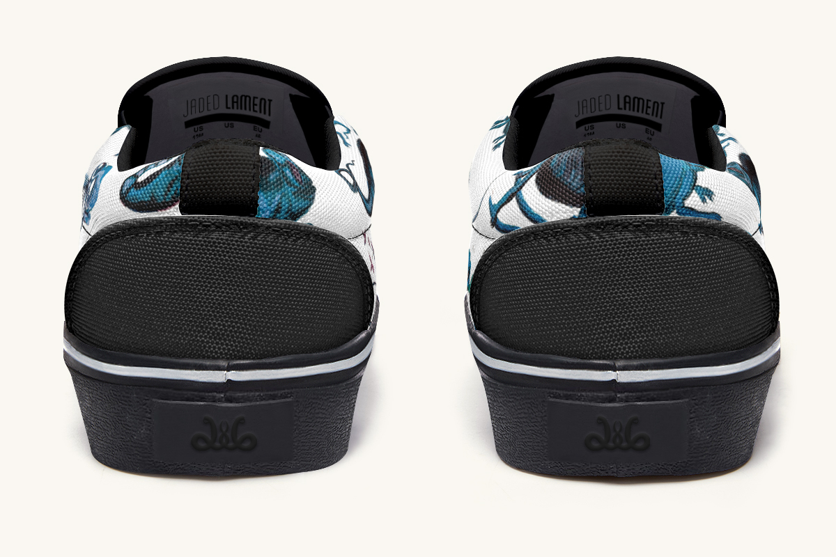 Reptilian In Bloom Blue White Slip On Shoes - Jaded Lament