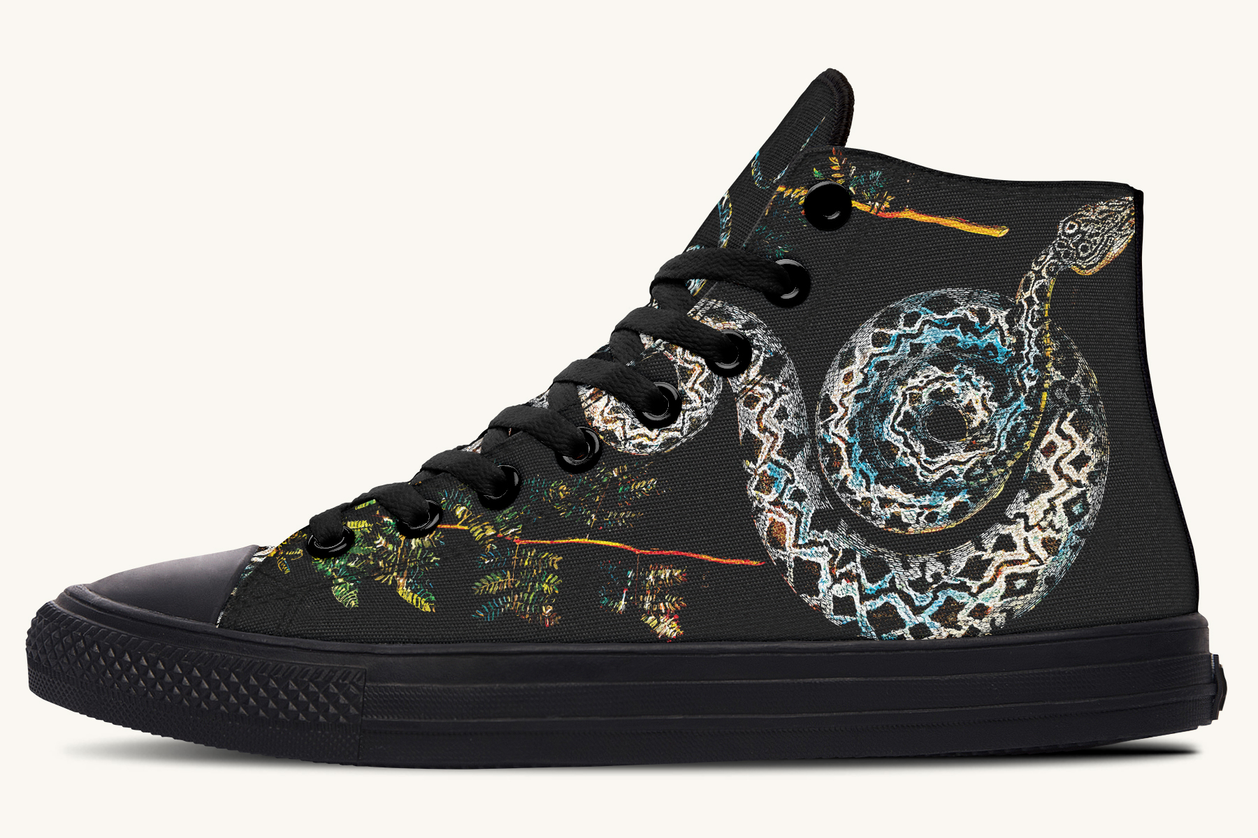 Serpent in Bloom Multicolor Snake on Black Hightops