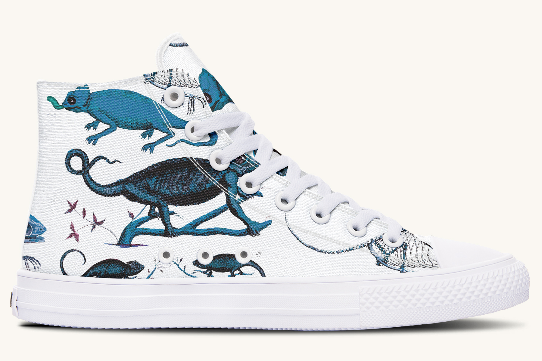 Reptilianin Bloom White Blue Hightops - Jaded Lament