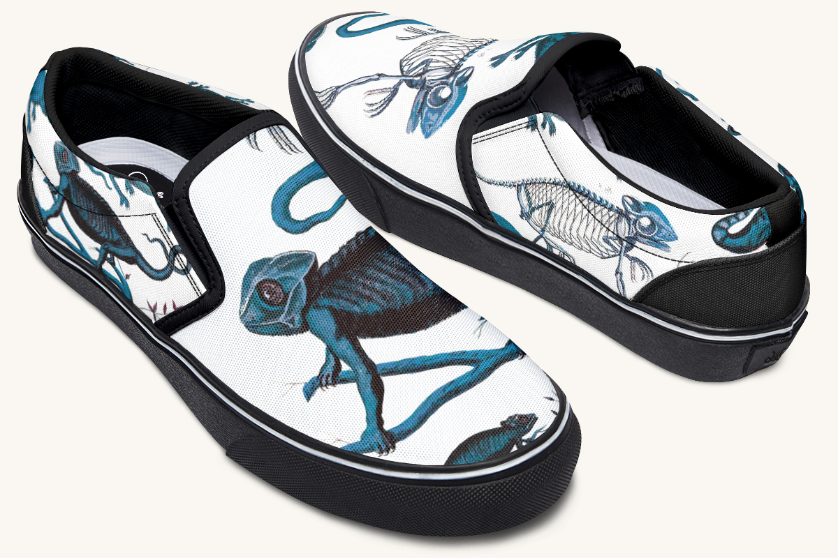 Reptilian In Bloom Blue White Slip On Shoes - Jaded Lament