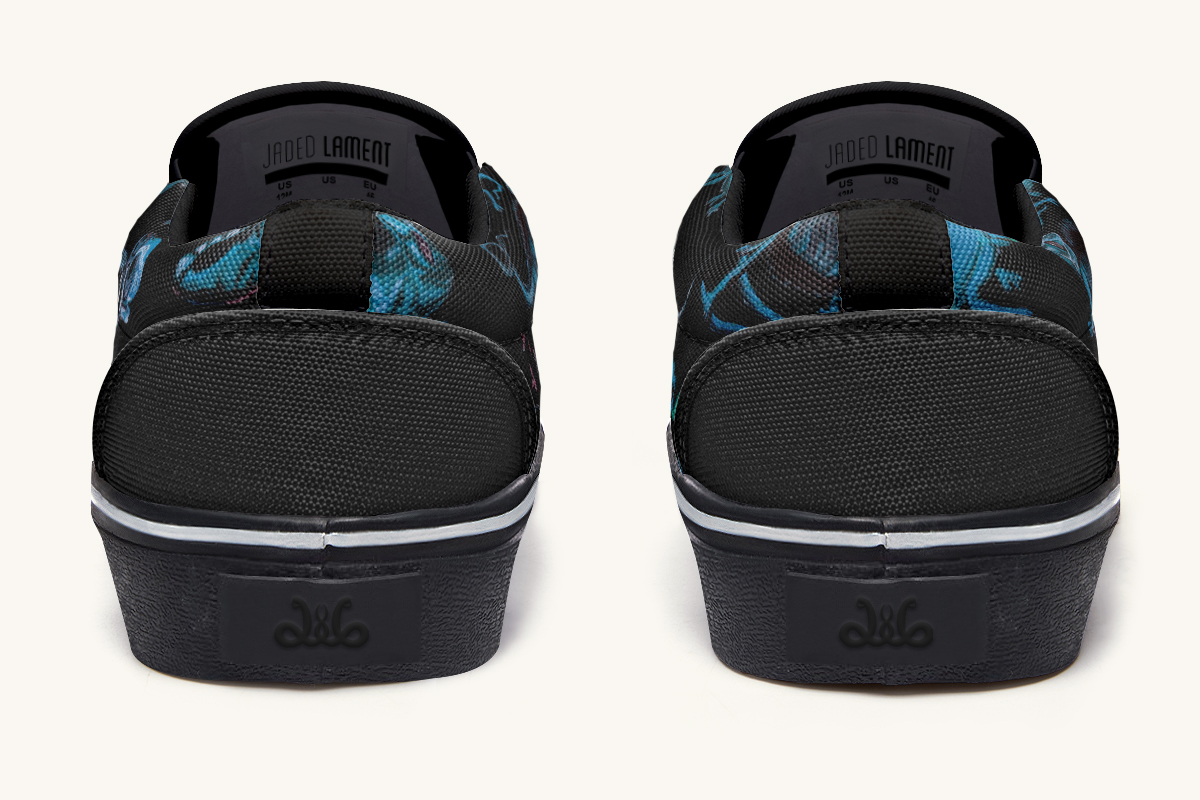 Reptilian In Bloom Blue Black Slip On Shoes - Jaded Lament