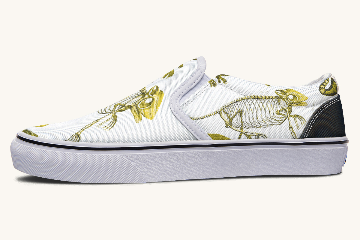 Reptilian In Bloom Yellow White Slip On Shoes - Jaded Lament