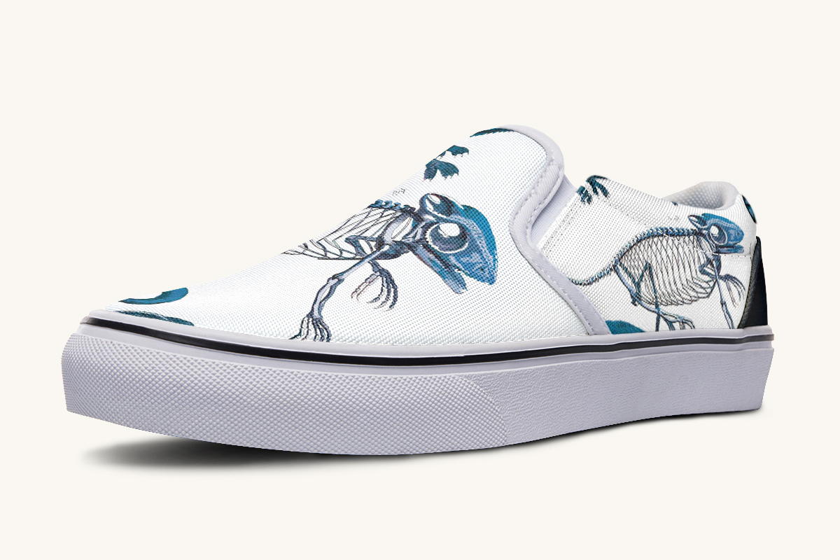 Reptilian In Bloom Blue White Slip On Shoes - Jaded Lament