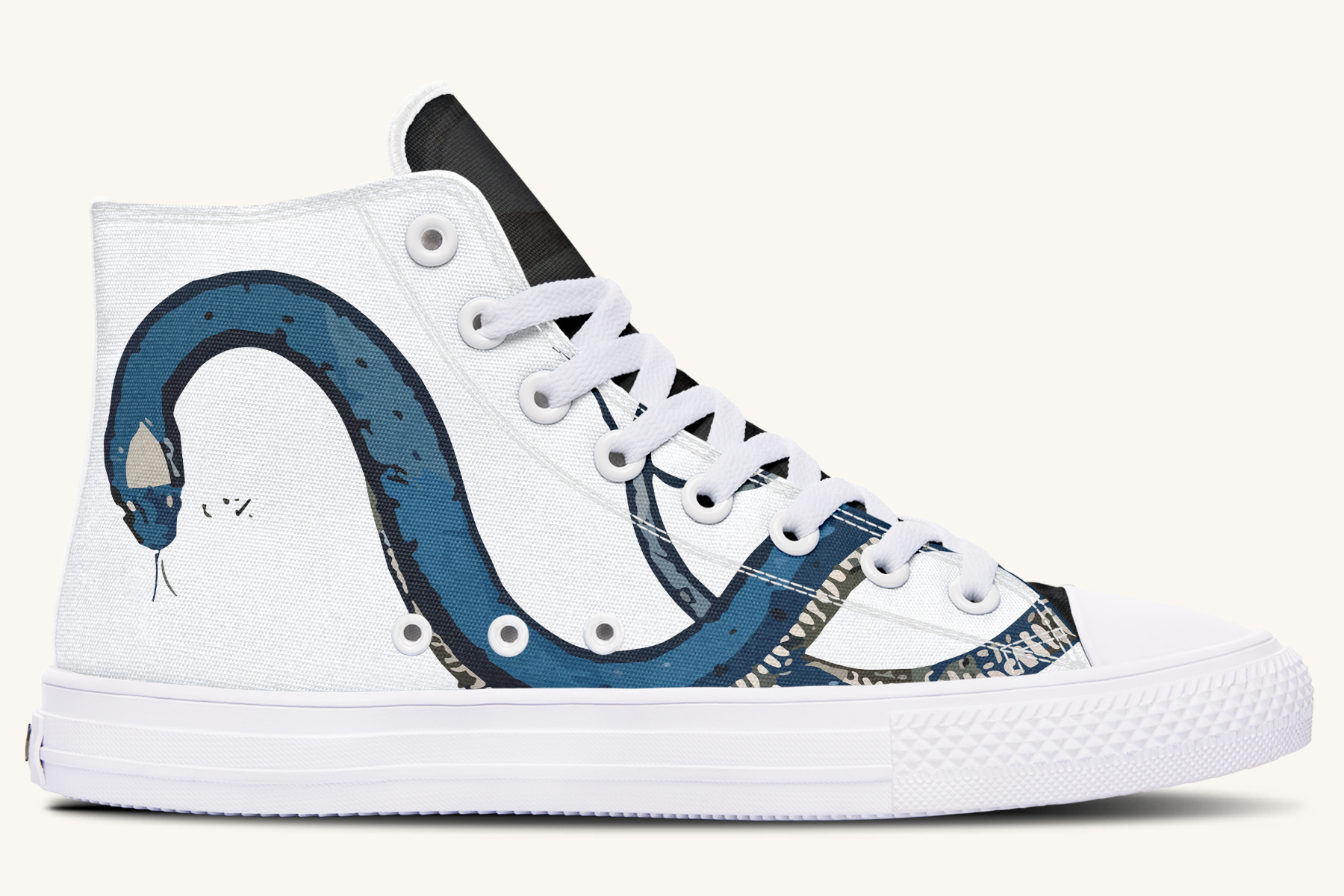 Blue Snake White Hightops - Jaded Lament