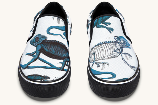 Reptilian In Bloom Blue White Slip On Shoes - Jaded Lament