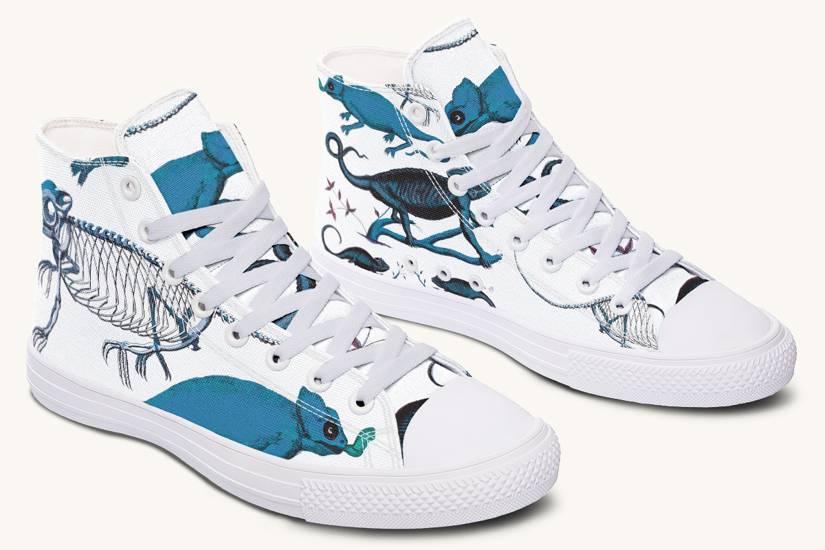 Reptilianin Bloom White Blue Hightops - Jaded Lament