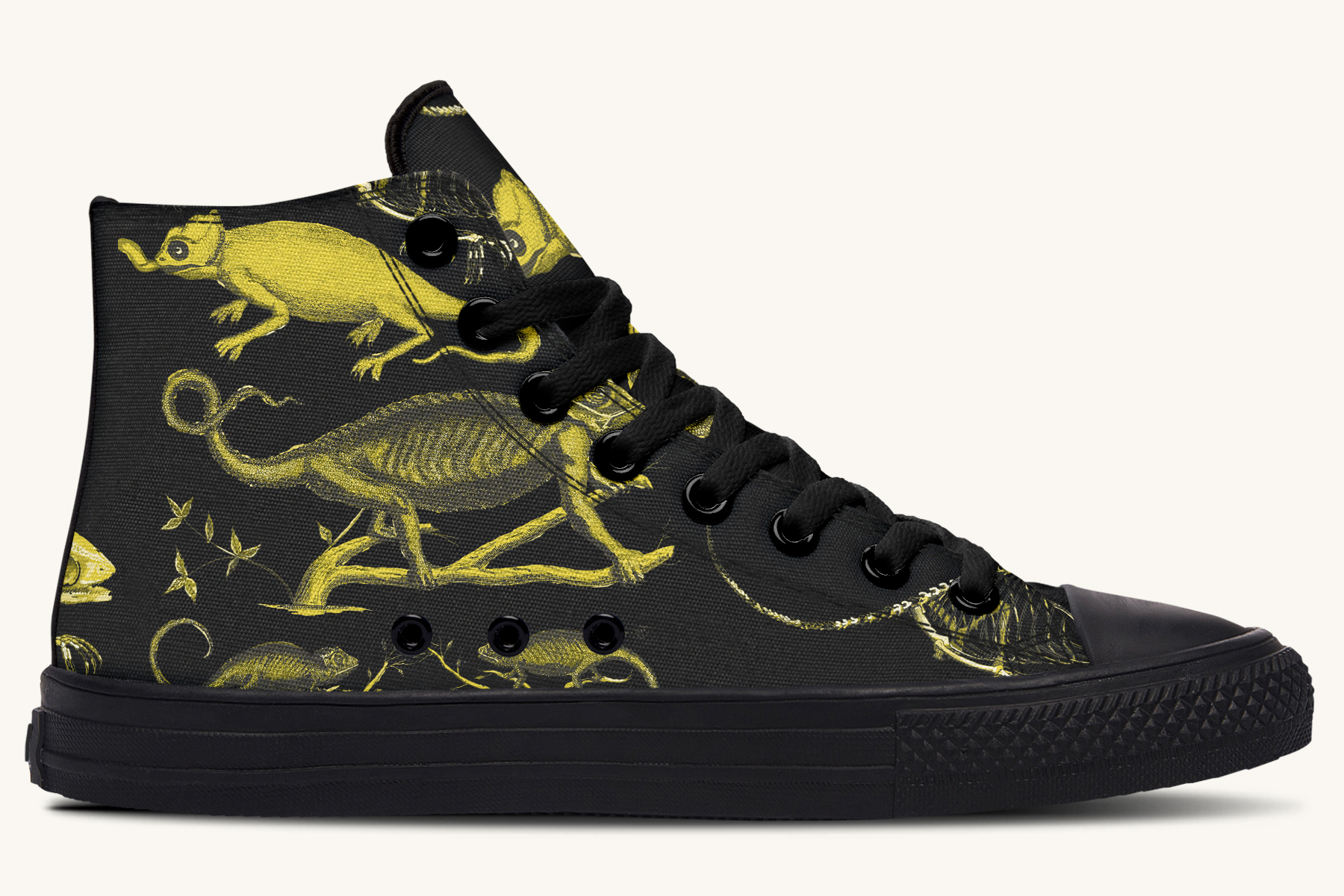 Reptilian in Bloom Black Yellow Hightops - Jaded Lament