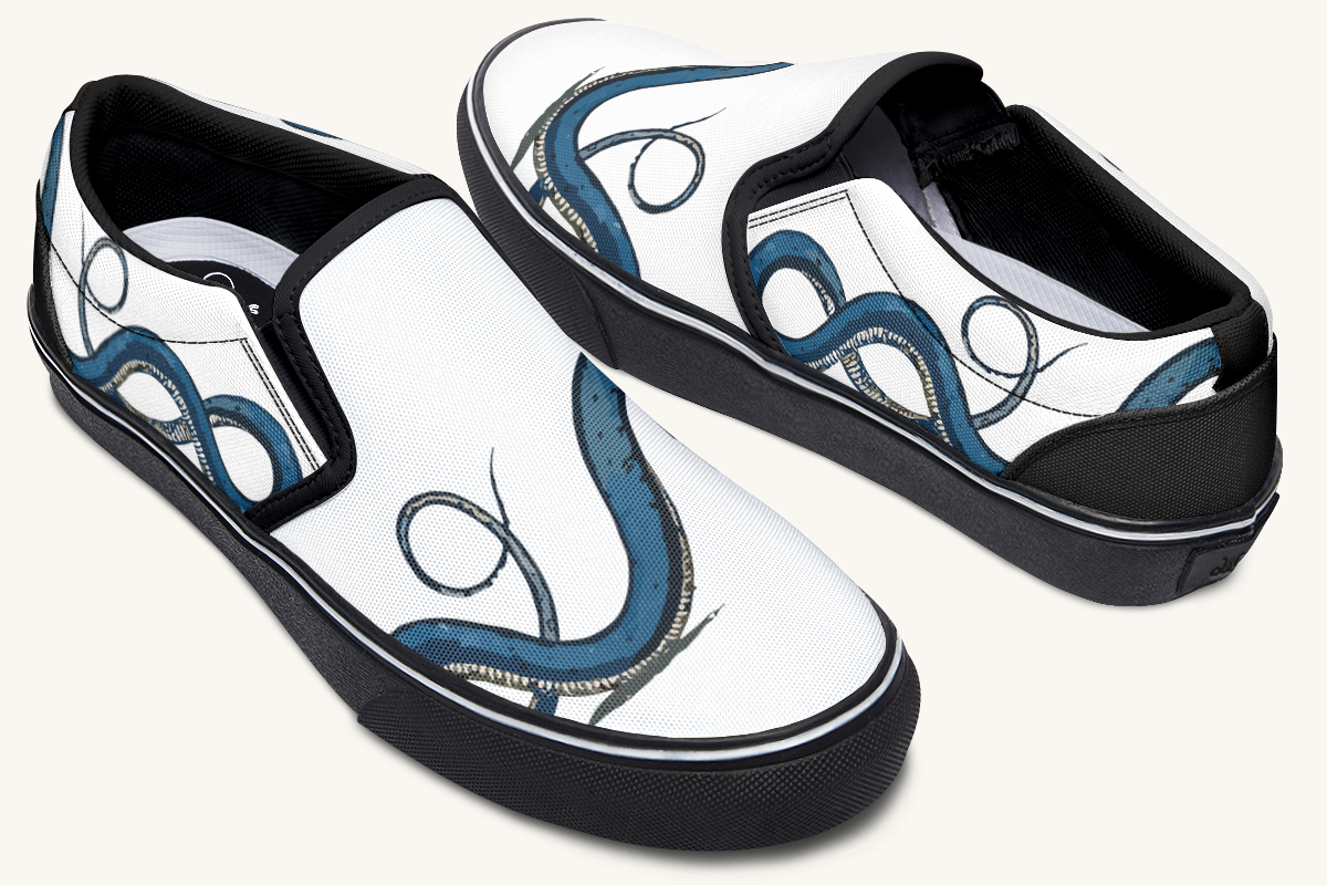 Blue Snake White Slip On Shoes - Jaded Lament