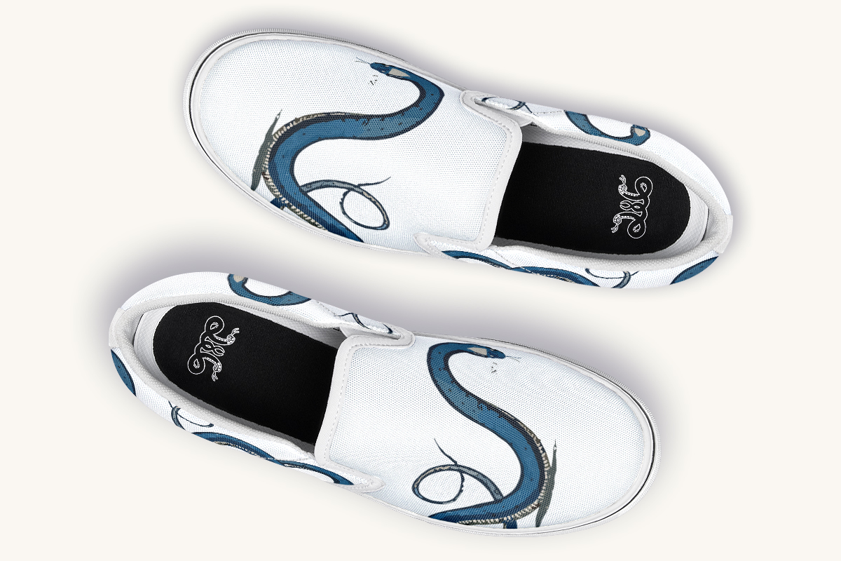 Blue Snake White Slip On Shoes - Jaded Lament