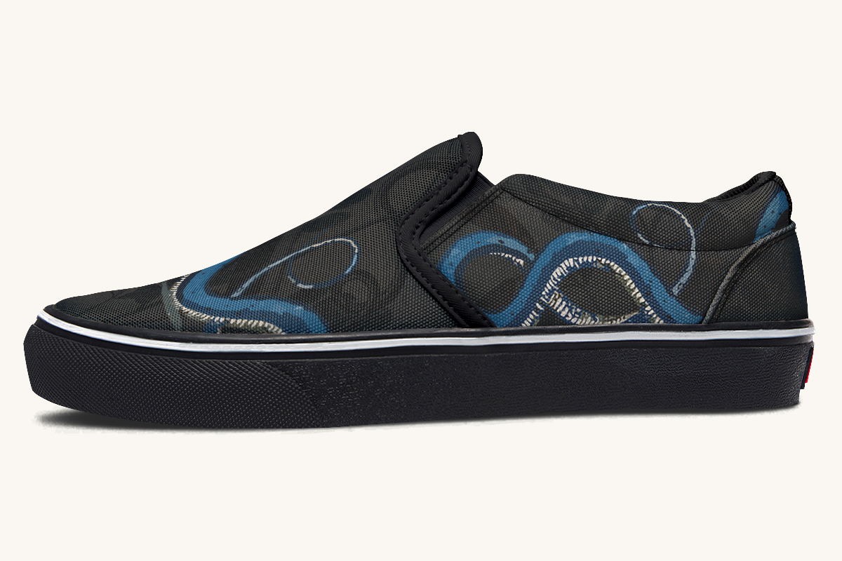 Blue Snake Black Slip On Shoes - Jaded Lament