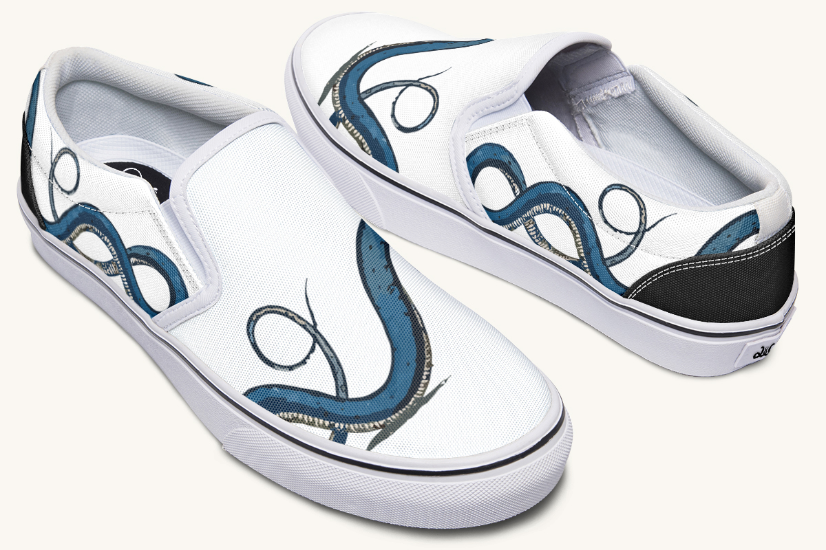 Blue Snake White Slip On Shoes - Jaded Lament