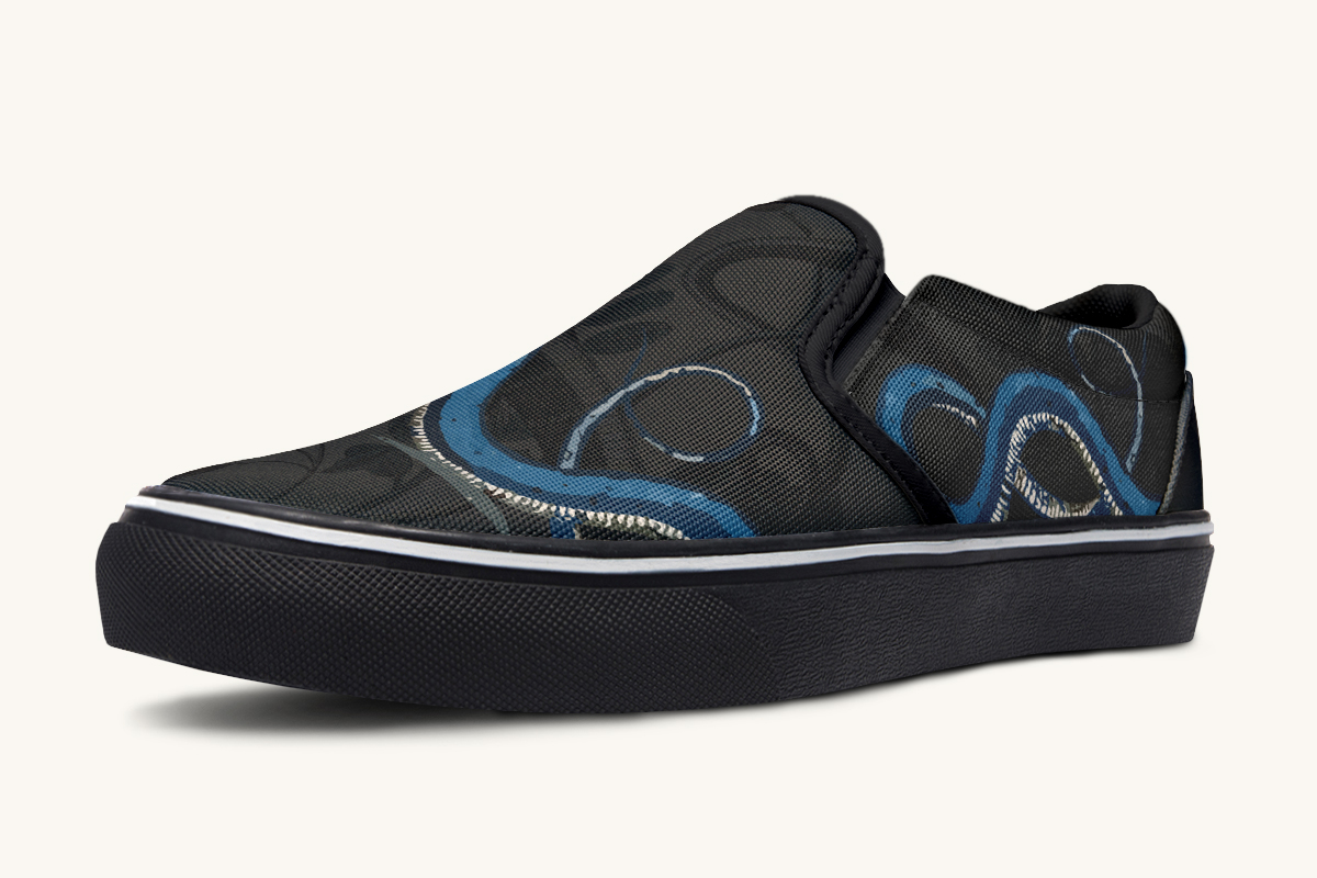 Blue Snake Black Slip On Shoes - Jaded Lament