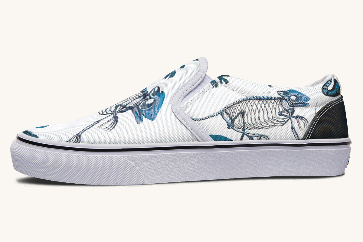 Reptilian In Bloom Blue White Slip On Shoes - Jaded Lament
