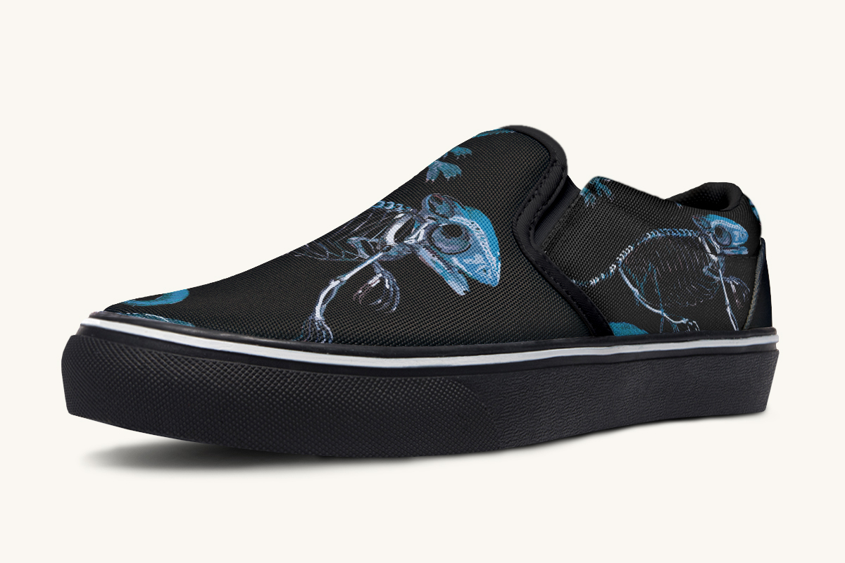 Reptilian In Bloom Blue Black Slip On Shoes - Jaded Lament