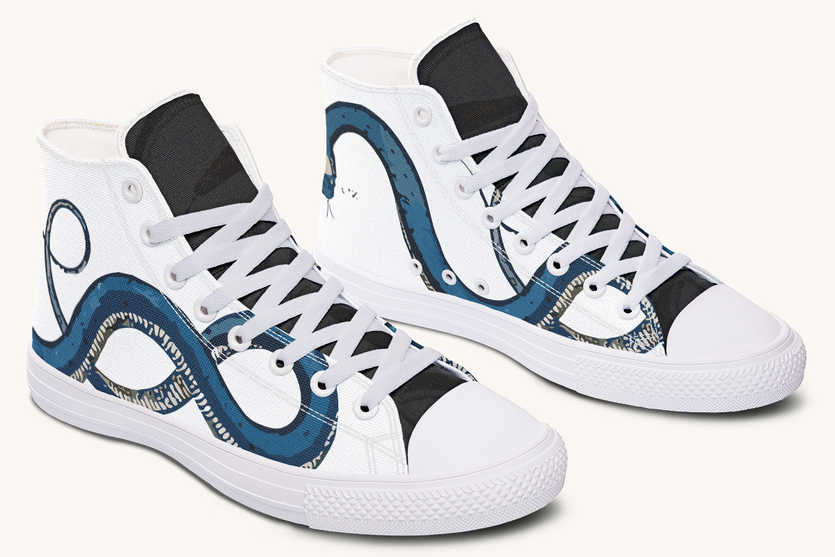 Blue Snake White Hightops - Jaded Lament