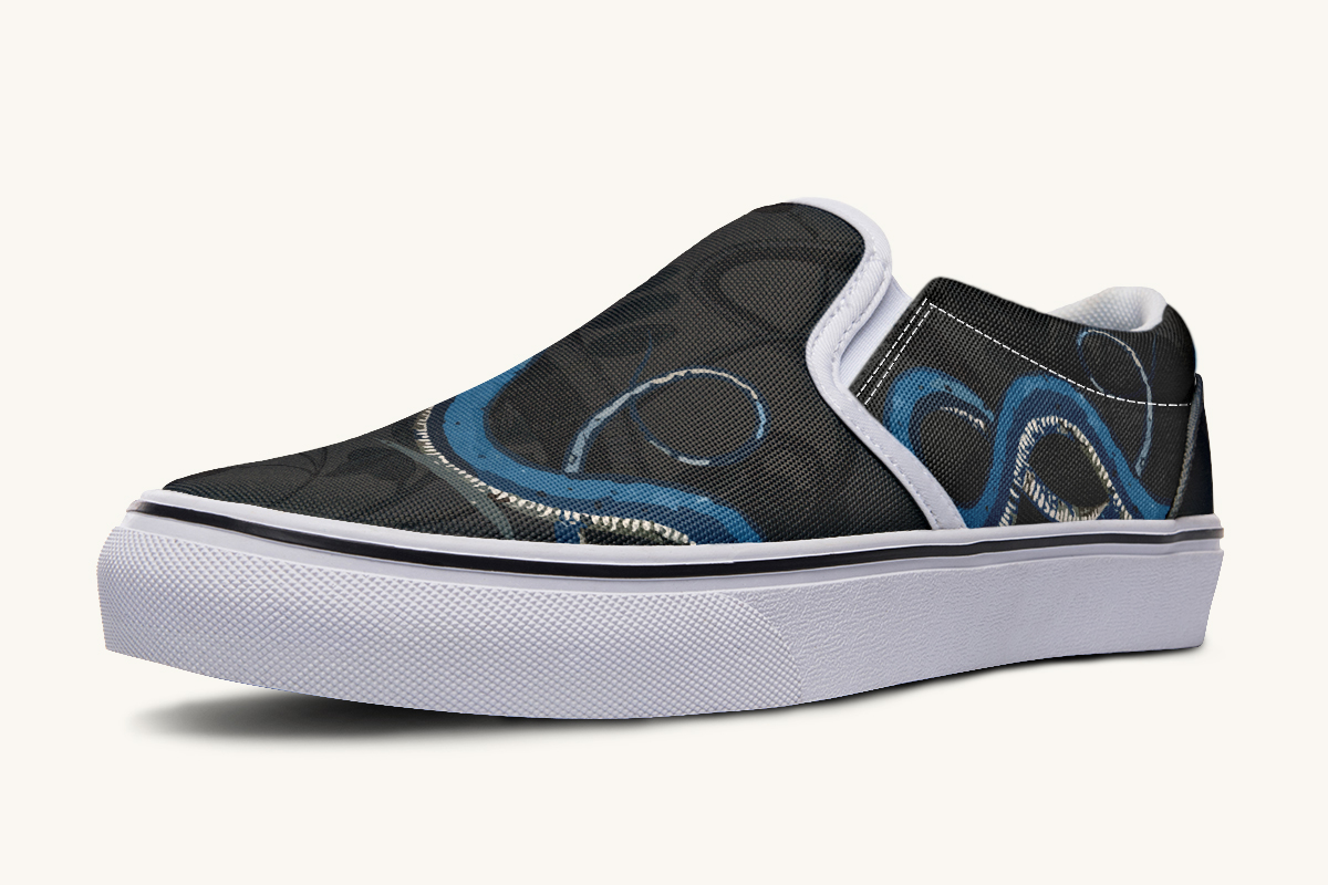 Blue Snake Black Slip On Shoes - Jaded Lament