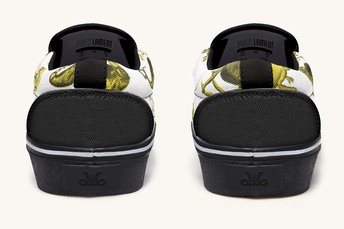 Reptilian In Bloom Yellow White Slip On Shoes - Jaded Lament