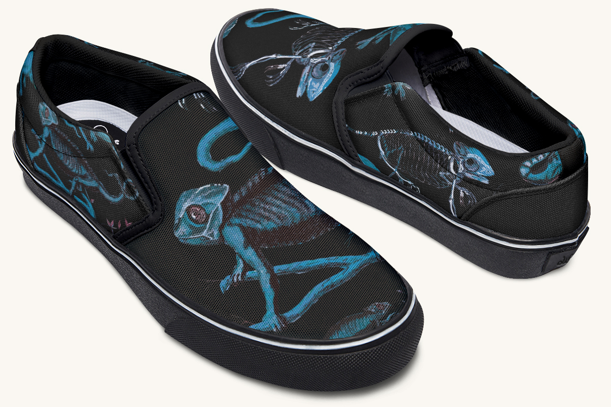 Reptilian In Bloom Blue Black Slip On Shoes - Jaded Lament