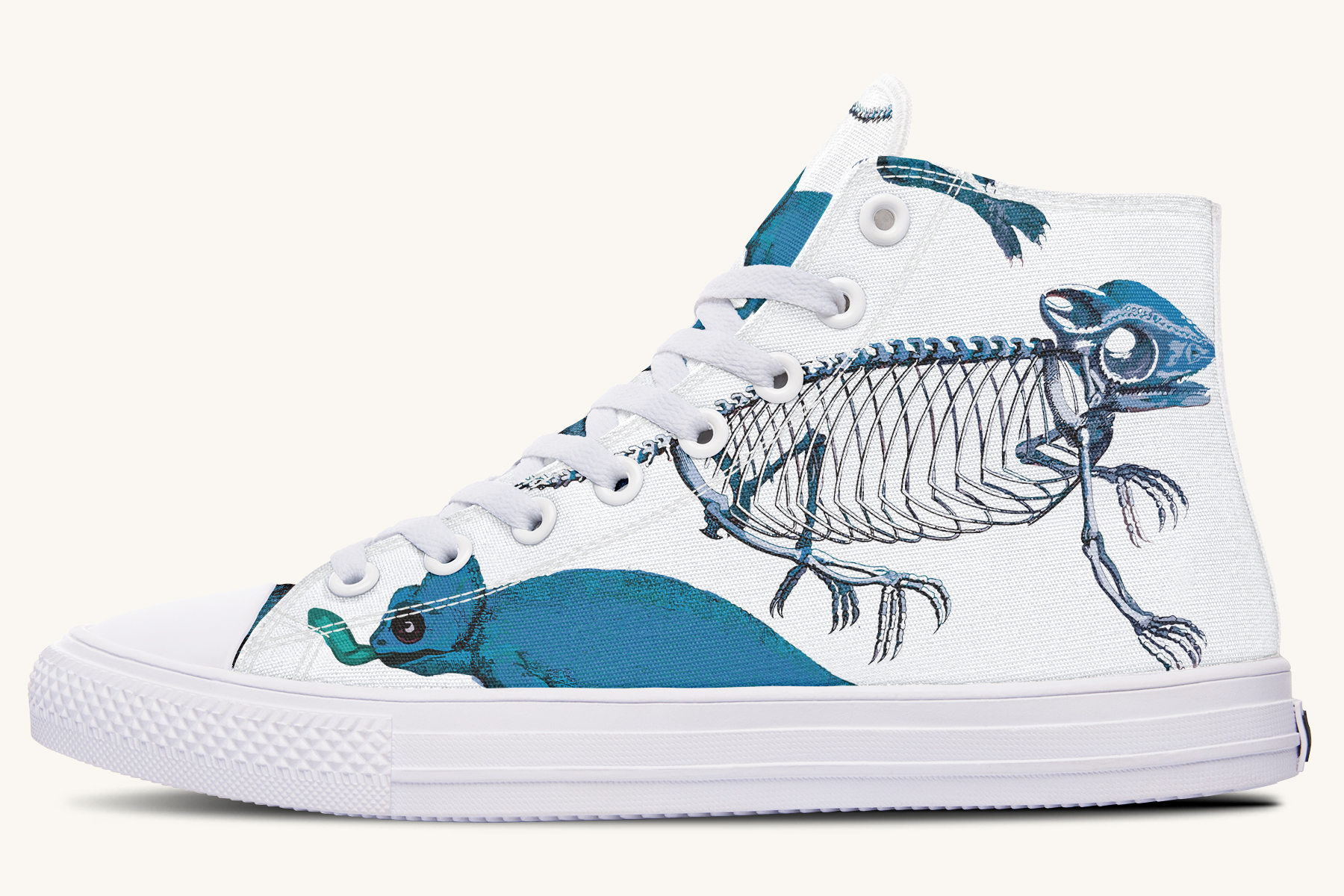 Reptilianin Bloom White Blue Hightops - Jaded Lament