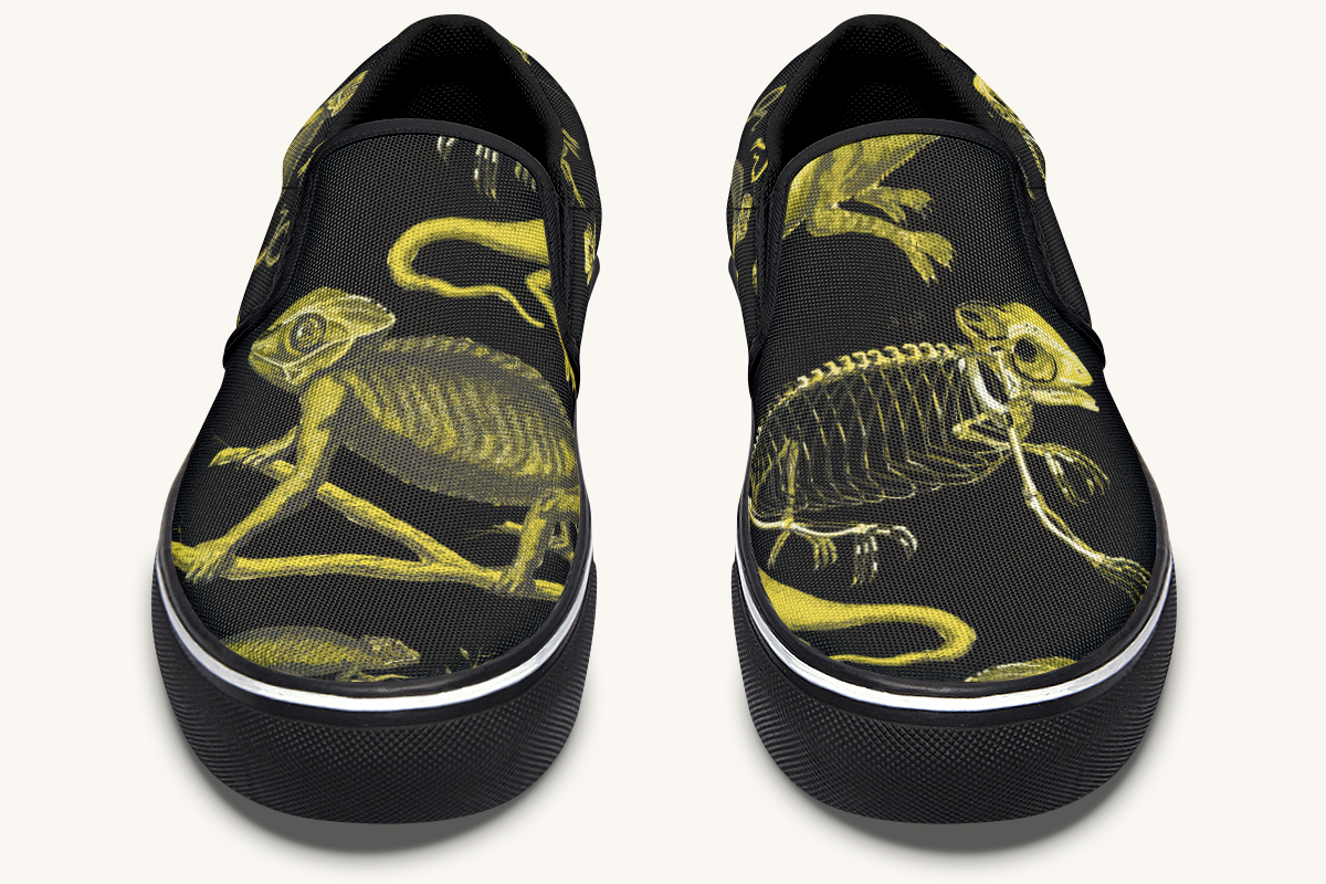 Reptilian In Bloom Yellow Black Slip On Shoes - Jaded Lament