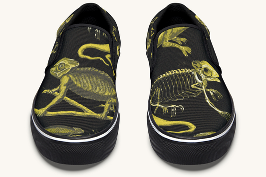 Reptilian In Bloom Yellow Black Slip On Shoes - Jaded Lament