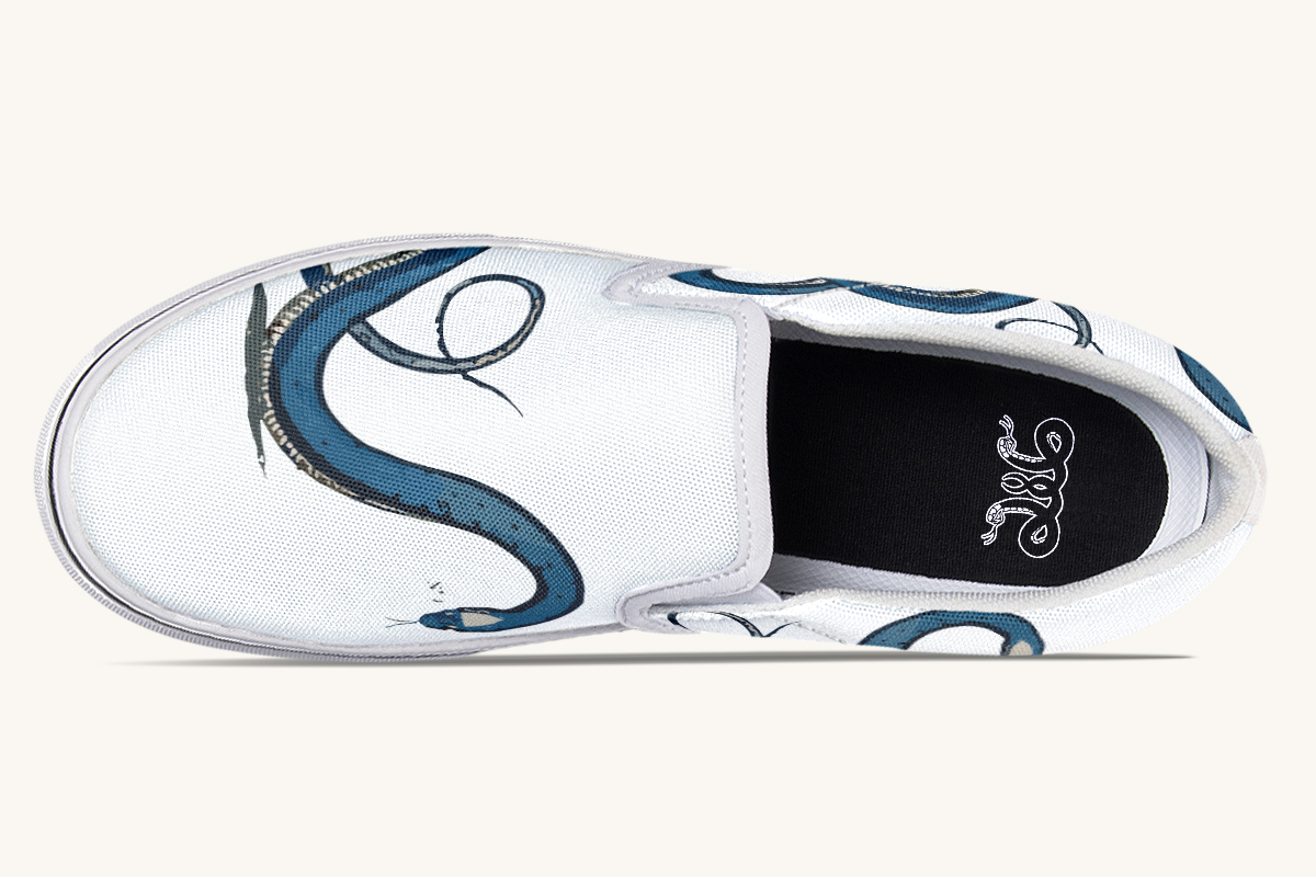 Blue Snake White Slip On Shoes - Jaded Lament