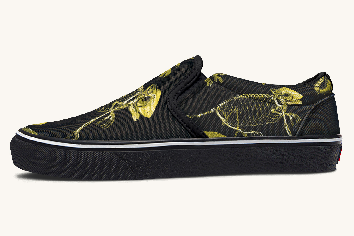 Reptilian In Bloom Yellow Black Slip On Shoes - Jaded Lament