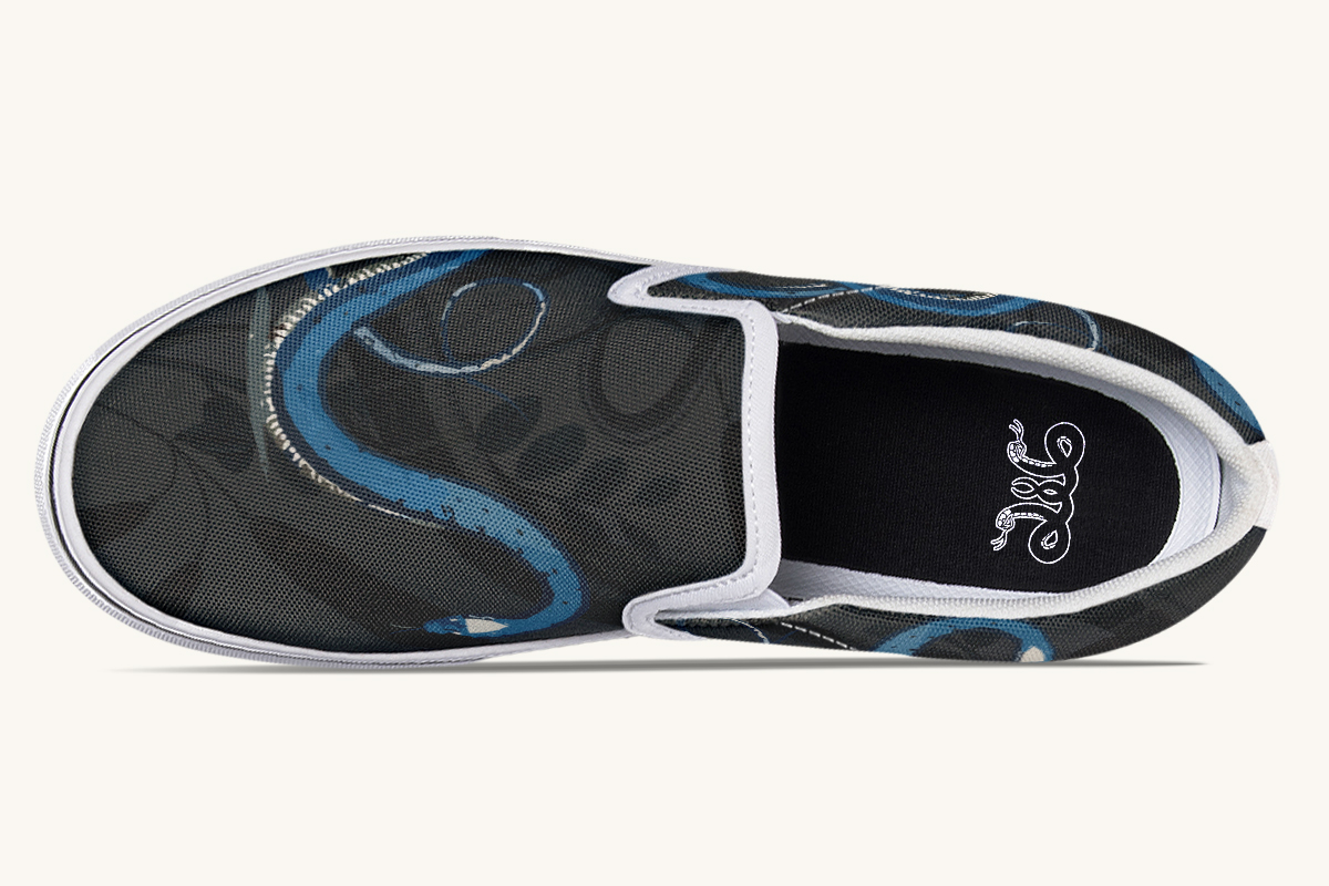 Blue Snake Black Slip On Shoes - Jaded Lament