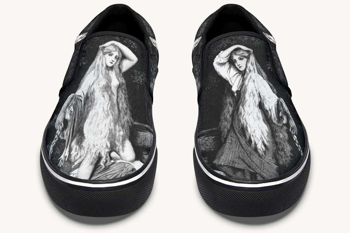 She Watched The Bones Sink Black Slip On Shoes